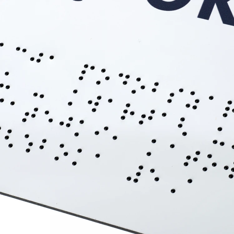 White Dibond plaque with Braille lettering - size 297x210mm (A4) - TAB474