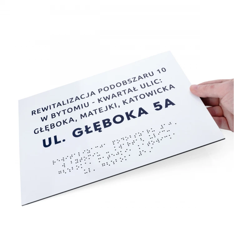 White Dibond plaque with Braille lettering - size 297x210mm (A4) - TAB474