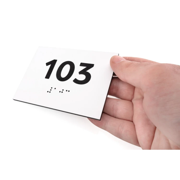 Plaque with any numbering and Braille lettering - size 100x75mm - white engraving laminate 3mm - TAB288