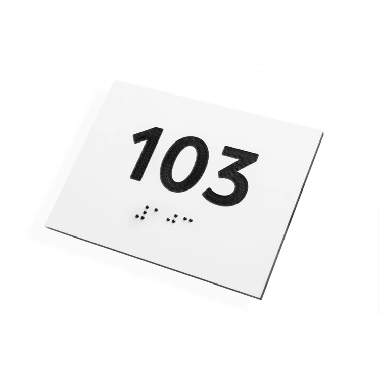 Plaque with any numbering and Braille lettering - size 100x75mm - white engraving laminate 3mm - TAB288