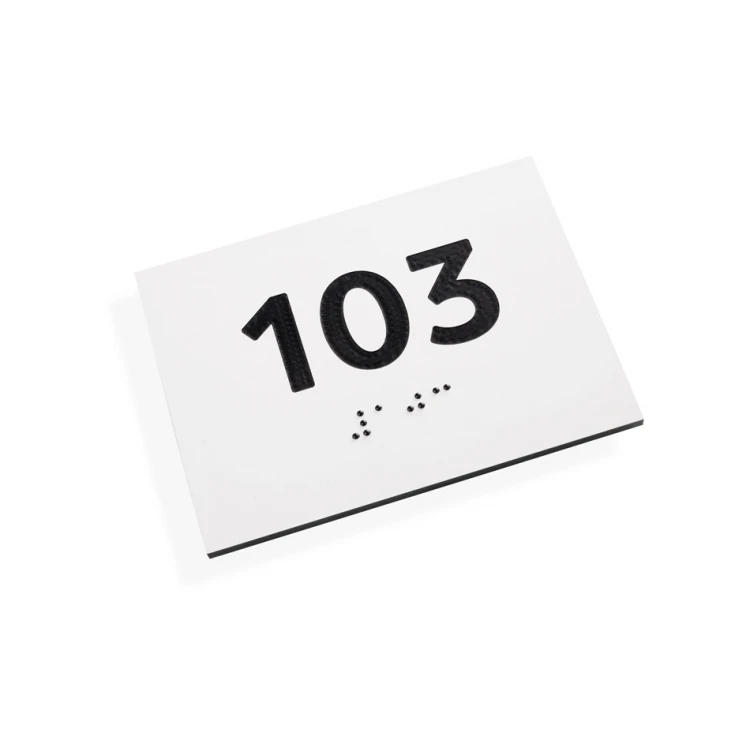 Plaque with any numbering and Braille lettering - size 100x75mm - white engraving laminate 3mm - TAB288