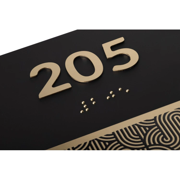 Plaque with Custom Numbering and Braille Lettering - Brass and Matte Black Acrylic - Size 150x100mm - TAB395