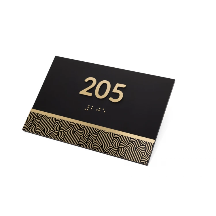 Plaque with Custom Numbering and Braille Lettering - Brass and Matte Black Acrylic - Size 150x100mm - TAB395