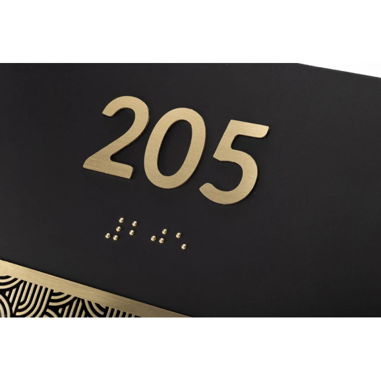 Plaque with Custom Numbering and Braille Lettering - Brass and Matte Black Acrylic - Size 150x100mm - TAB395