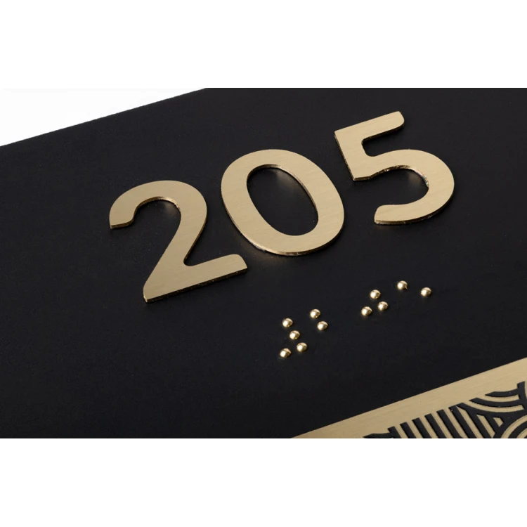 Plaque with Custom Numbering and Braille Lettering - Brass and Matte Black Acrylic - Size 150x100mm - TAB395