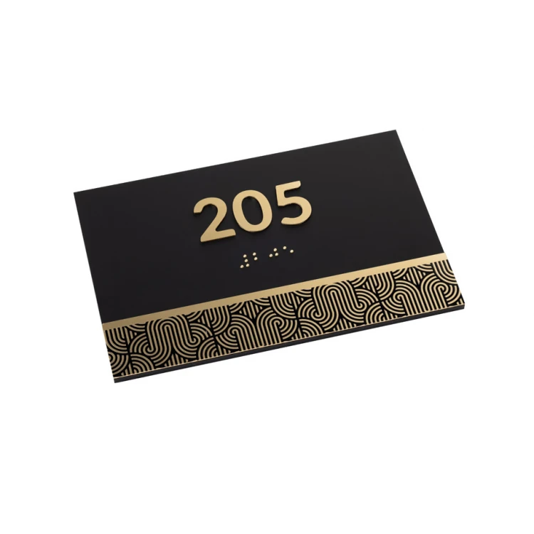 Plaque with Custom Numbering and Braille Lettering - Brass and Matte Black Acrylic - Size 150x100mm - TAB395