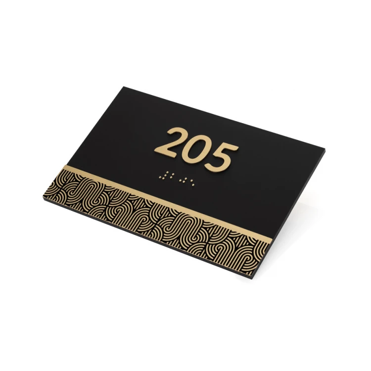 Plaque with Custom Numbering and Braille Lettering - Brass and Matte Black Acrylic - Size 150x100mm - TAB395