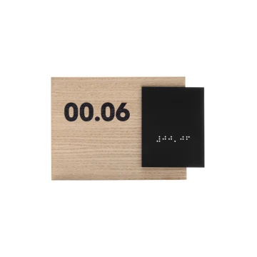 Plaque with any numbering and Braille lettering - veneered oak plate and matte black acrylic - dim. 155x118mm - TAB403