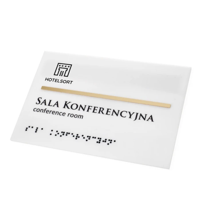 Braille Script Plaque - Matte White Acrylic and Brass - Size 155x105mm - TAB396