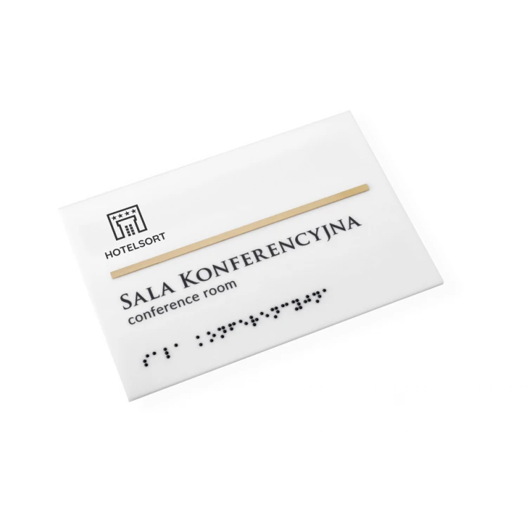Braille Script Plaque - Matte White Acrylic and Brass - Size 155x105mm - TAB396