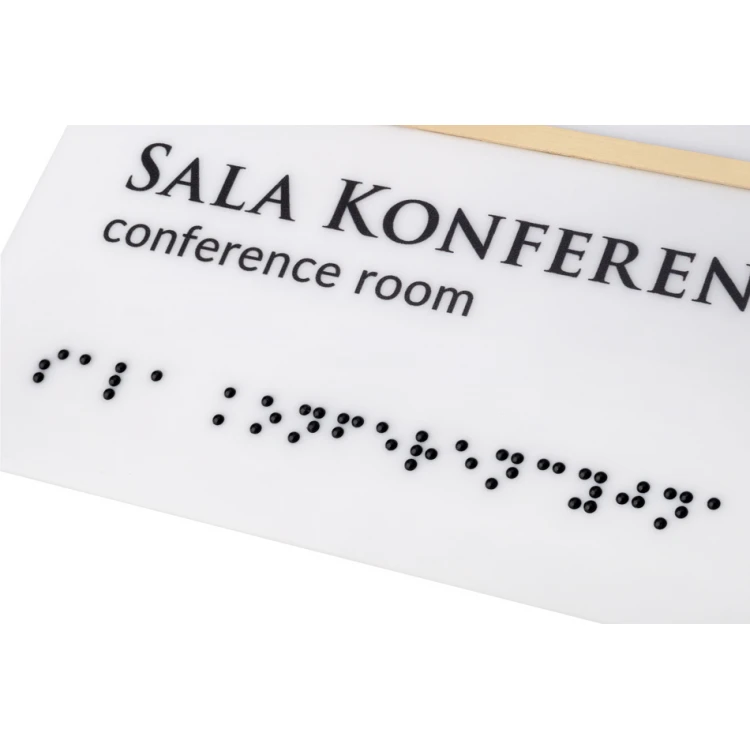 Braille Script Plaque - Matte White Acrylic and Brass - Size 155x105mm - TAB396