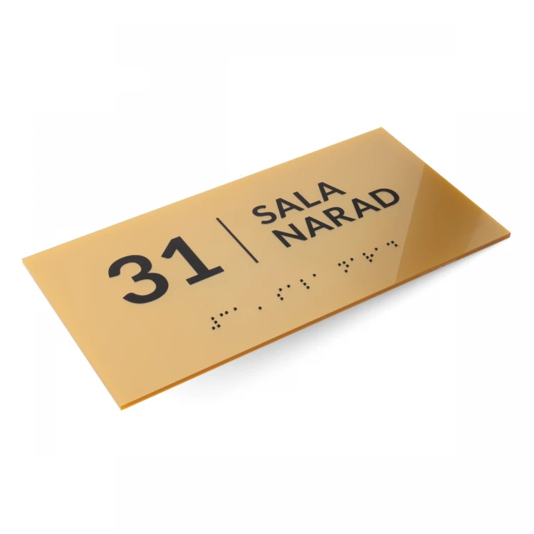Braille Script Plaque - Gold Acrylic - Size 200x100mm - TAB493