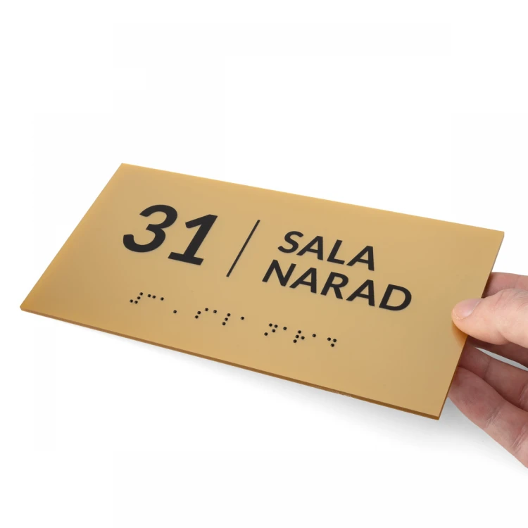 Braille Script Plaque - Gold Acrylic - Size 200x100mm - TAB493