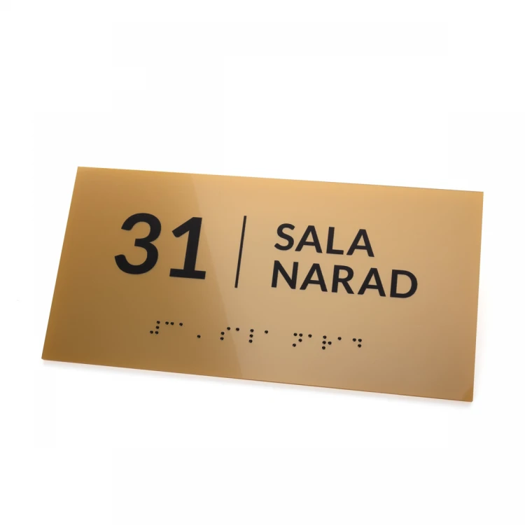 Braille Script Plaque - Gold Acrylic - Size 200x100mm - TAB493