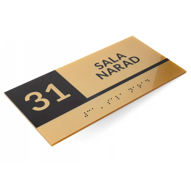 Braille Script Plaque - Gold Acrylic - Size 200x100mm - TAB494