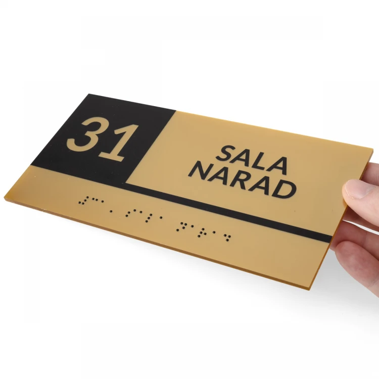 Braille Script Plaque - Gold Acrylic - Size 200x100mm - TAB494