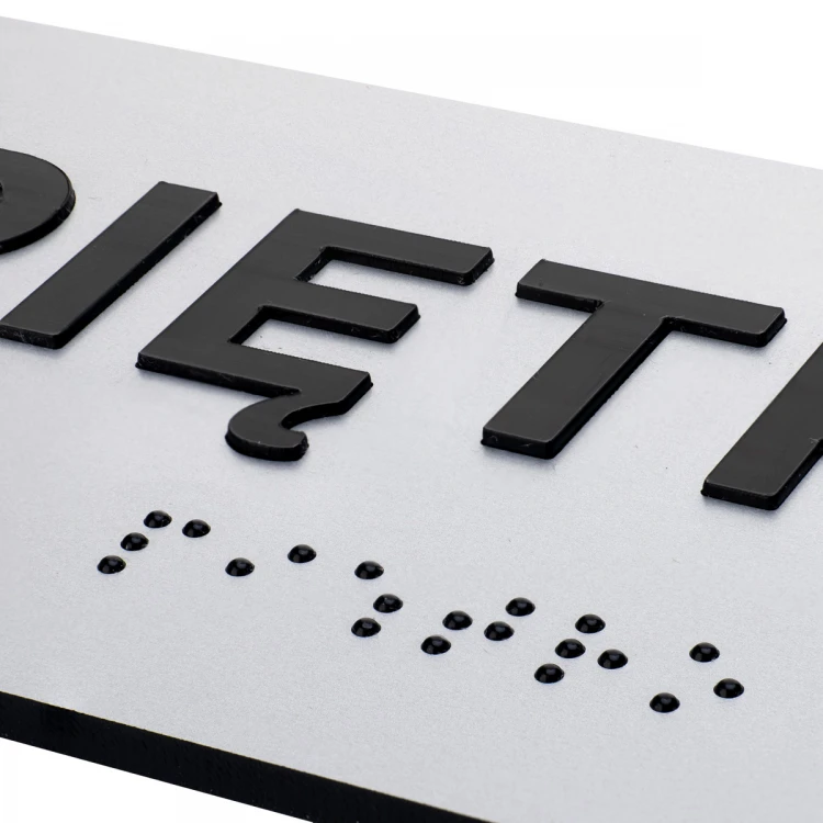 Plaque with raised letters and Braille script - silver laminate - size 180x70mm - TAB496