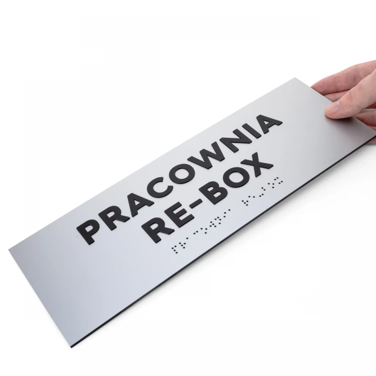 Plaque with Raised Letters and Braille Script - Silver Laminate - Size 295x100mm - TAB498