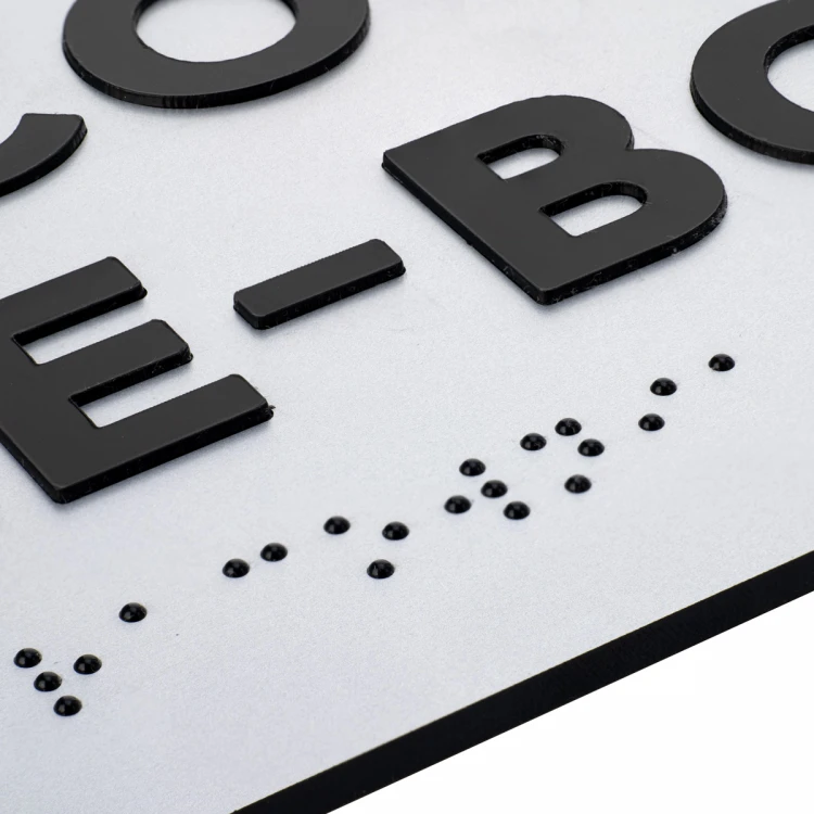 Plaque with Raised Letters and Braille Script - Silver Laminate - Size 295x100mm - TAB498