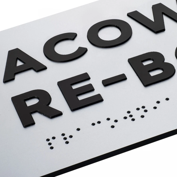 Plaque with Raised Letters and Braille Script - Silver Laminate - Size 295x100mm - TAB498