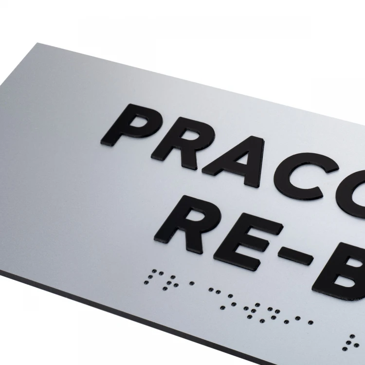 Plaque with Raised Letters and Braille Script - Silver Laminate - Size 295x100mm - TAB498
