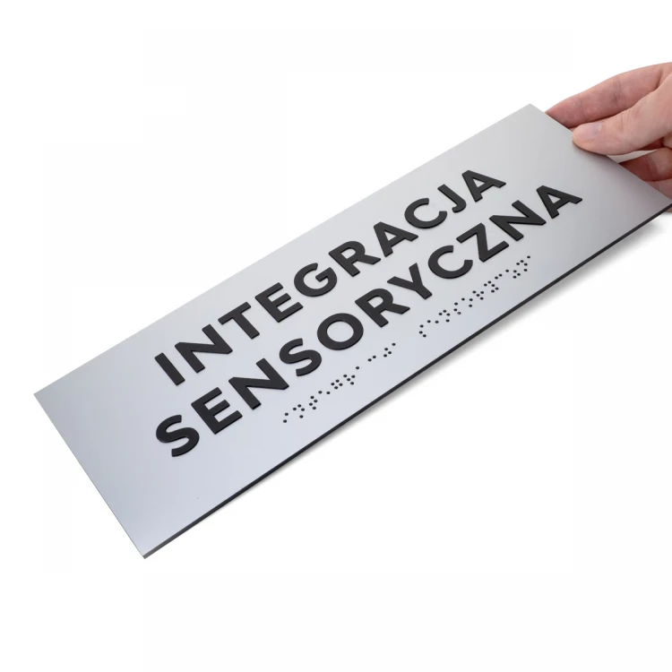 Plaque with raised letters and Braille script - silver laminate - size 295x100mm - TAB499