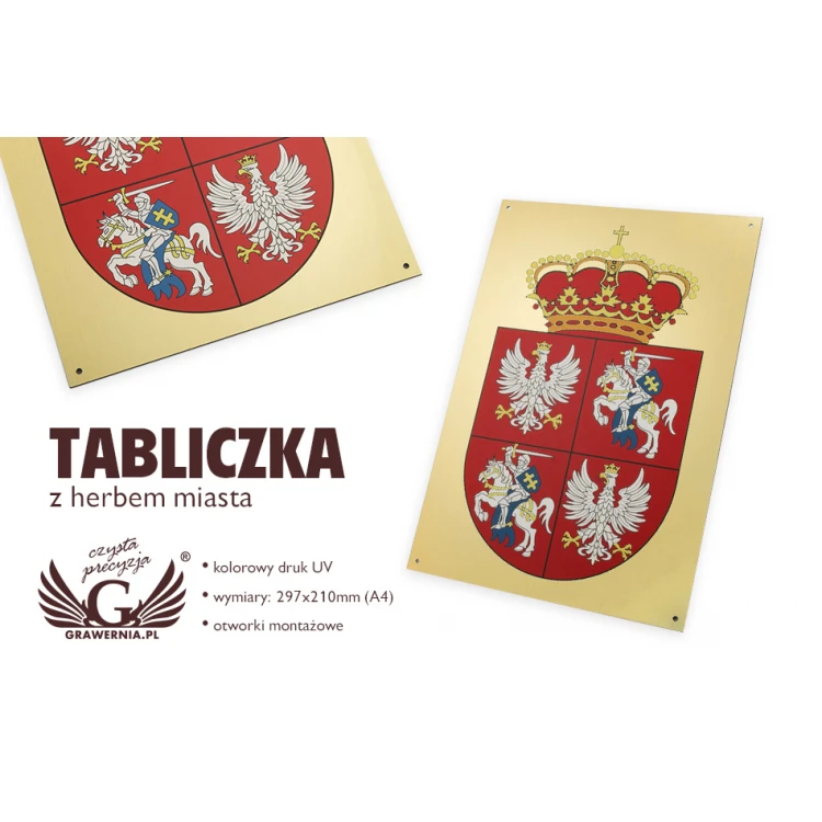 Plaque with city coat of arms - size 297x210mm (A4) - engraving laminate - UV print - TAB053