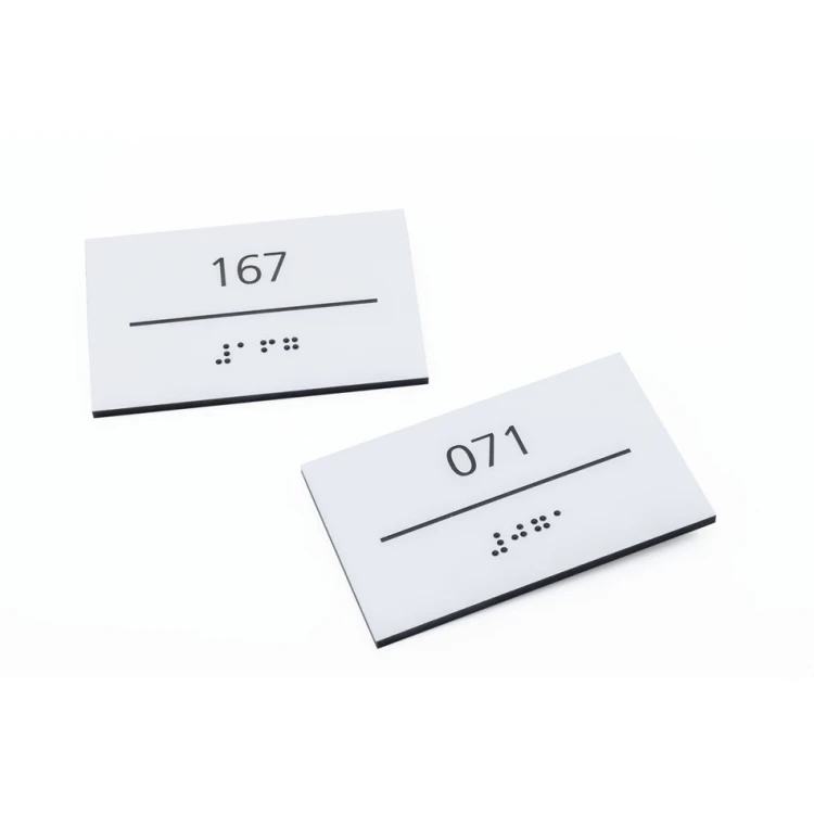 White Laminate Plaque with Custom Numbering in Braille - size 80x50mm - TAB431
