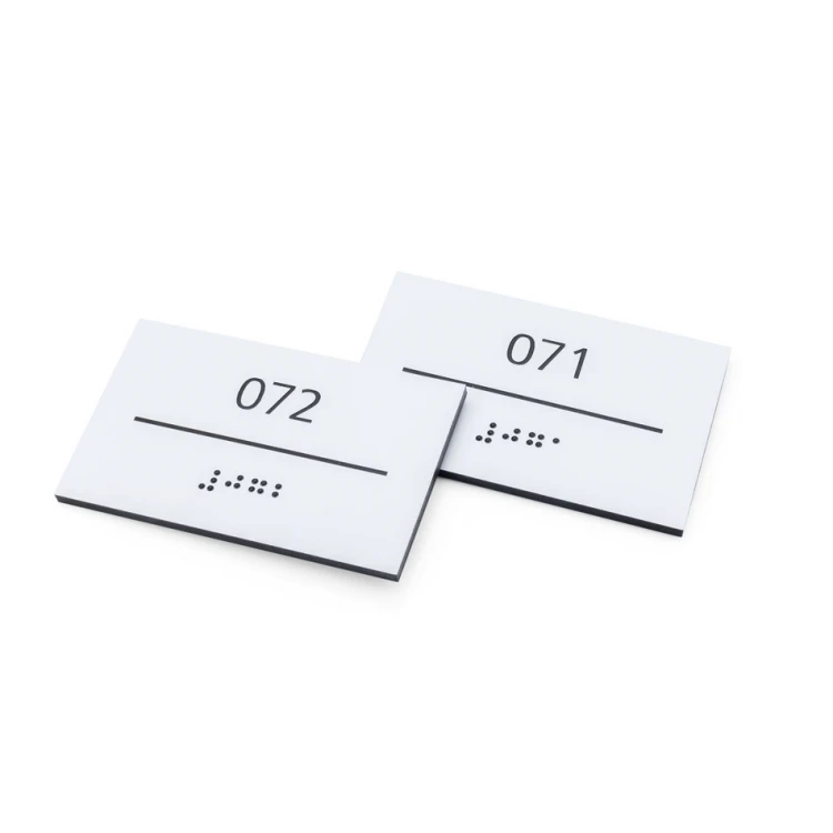 White Laminate Plaque with Custom Numbering in Braille - size 80x50mm - TAB431