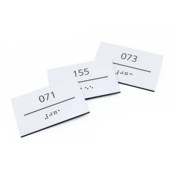 White Laminate Plaque with Custom Numbering in Braille - size 80x50mm - TAB431