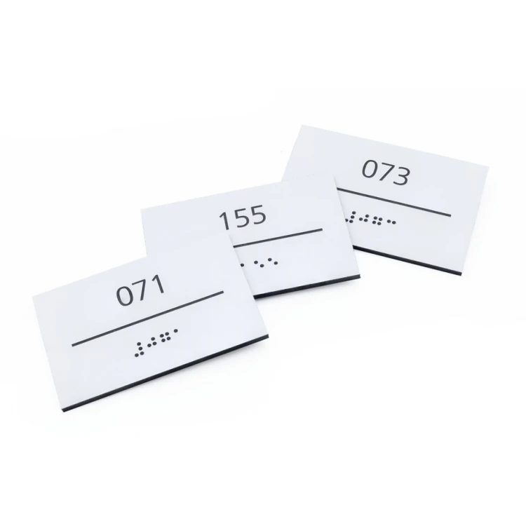 White Laminate Plaque with Custom Numbering in Braille - size 80x50mm - TAB431