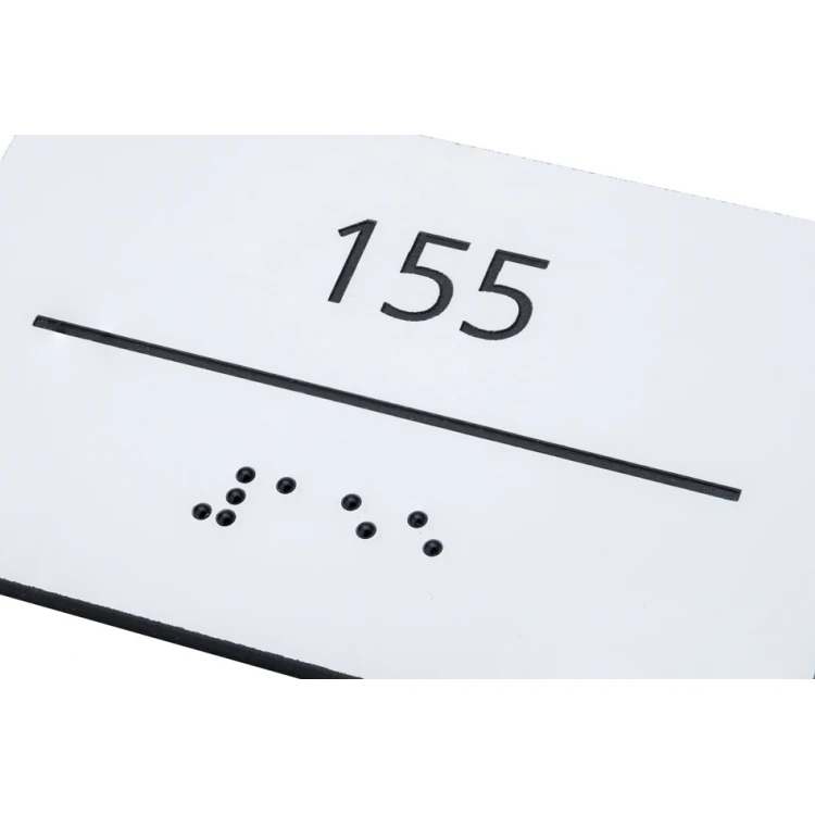White Laminate Plaque with Custom Numbering in Braille - size 80x50mm - TAB431