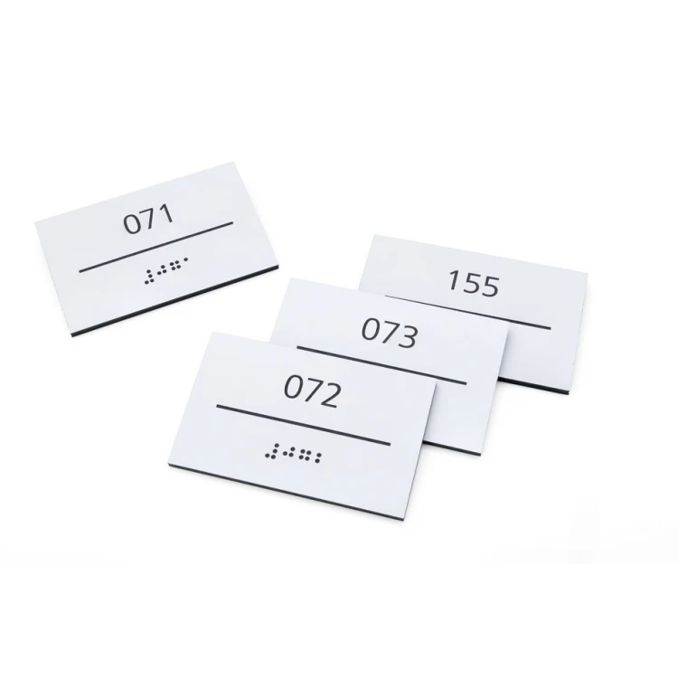 White Laminate Plaque with Custom Numbering in Braille - size 80x50mm - TAB431