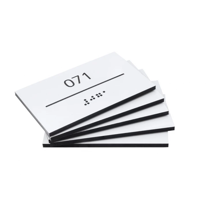 White Laminate Plaque with Custom Numbering in Braille - size 80x50mm - TAB431