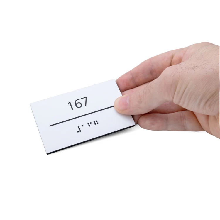 White Laminate Plaque with Custom Numbering in Braille - size 80x50mm - TAB431