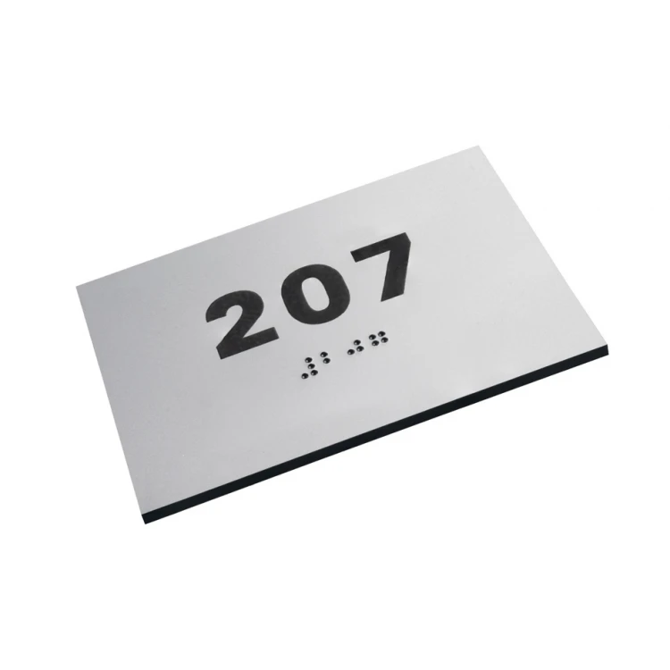 Silver laminate plaque with any numbering in Braille - size 100x70mm - TAB277