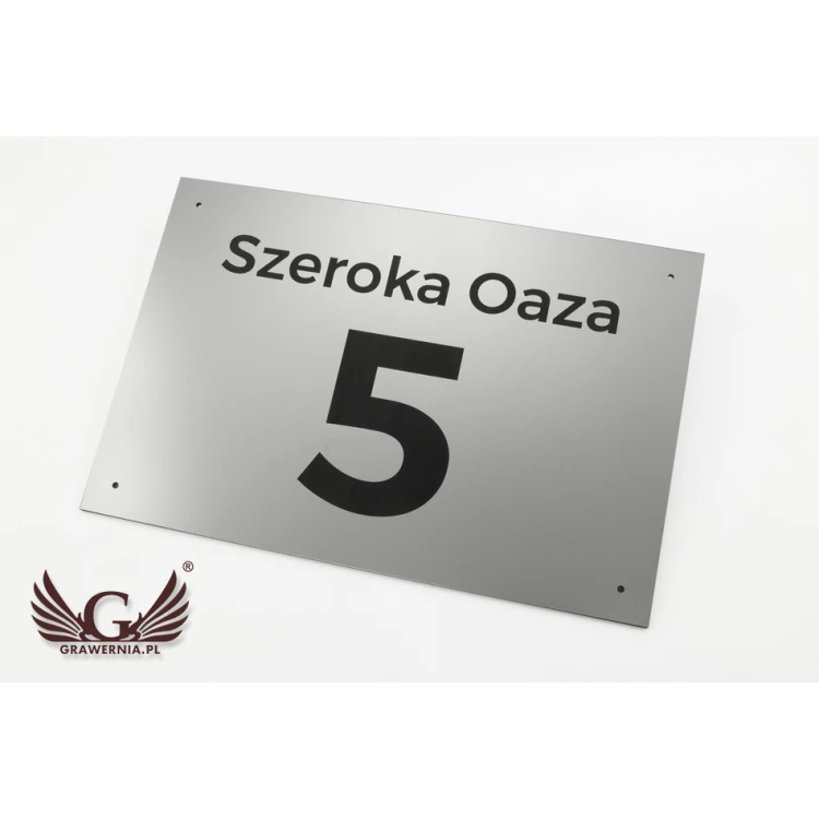 House Number Plaque - size 300x200mm - silver exterior engraving laminate 3mm