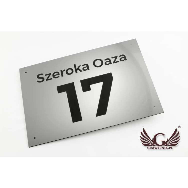 House Number Plaque - size 300x200mm - silver exterior engraving laminate 3mm