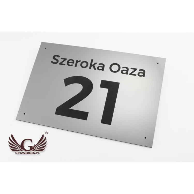 House Number Plaque - size 300x200mm - silver exterior engraving laminate 3mm