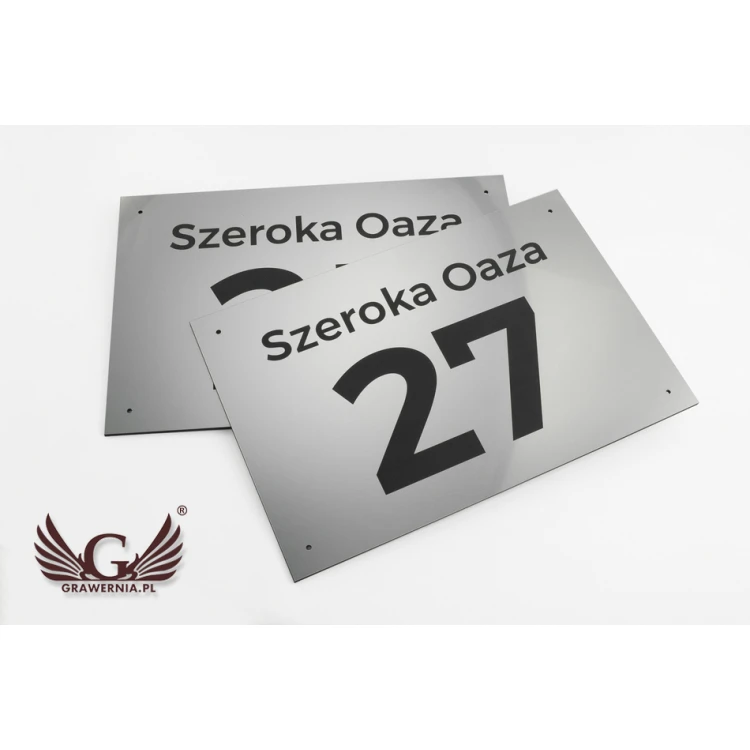 House Number Plaque - size 300x200mm - silver exterior engraving laminate 3mm