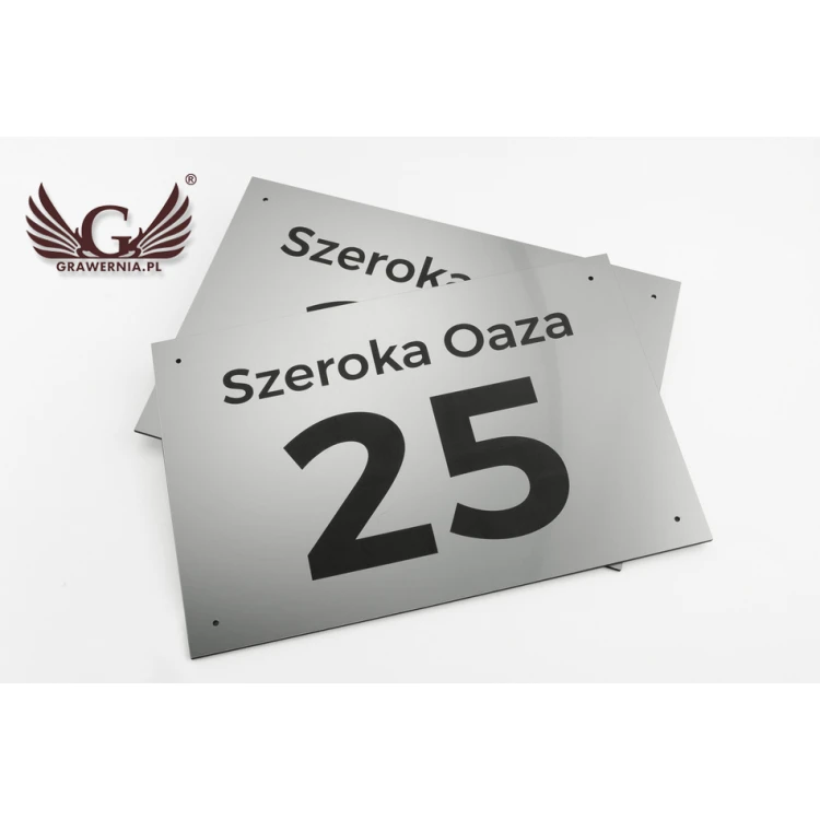 House Number Plaque - size 300x200mm - silver exterior engraving laminate 3mm