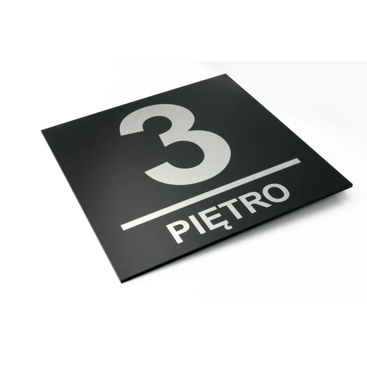 Floor number plaque - size 200x200mm - silver engraving laminate 3mm with UV print - TAB139