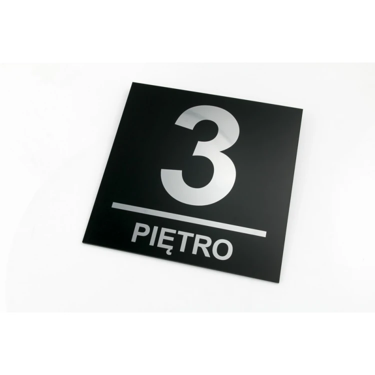 Floor number plaque - size 200x200mm - silver engraving laminate 3mm with UV print - TAB139