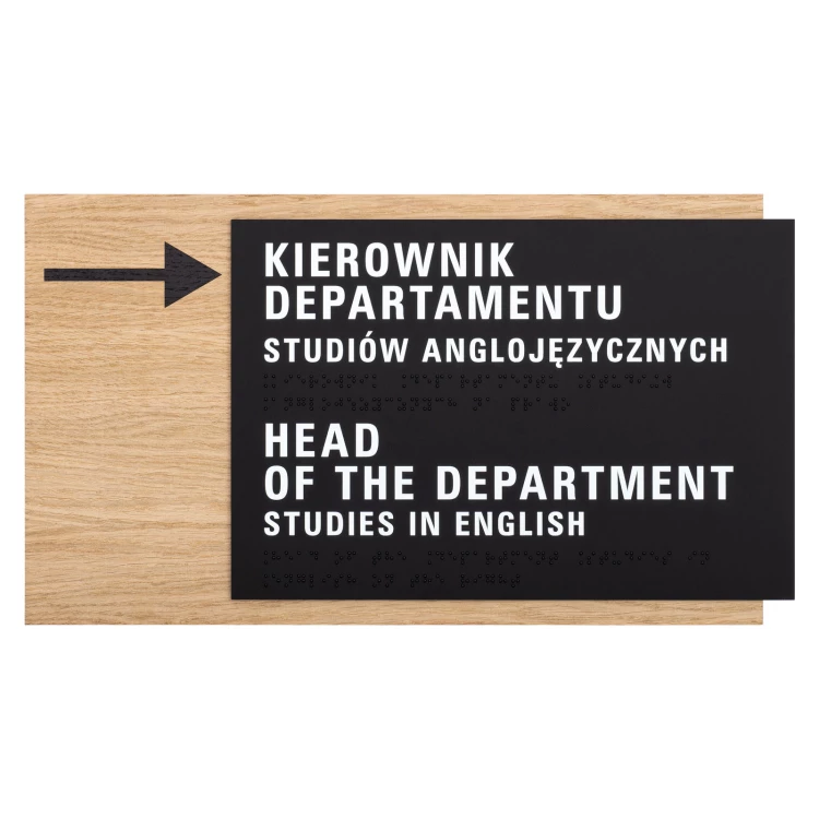 Braille sign - oak veneered board - dimensions 365x200mm - TAB614
