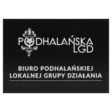 Braille sign - any content - black dibond - dimensions 297x210 mm (A4 format) - TAB671