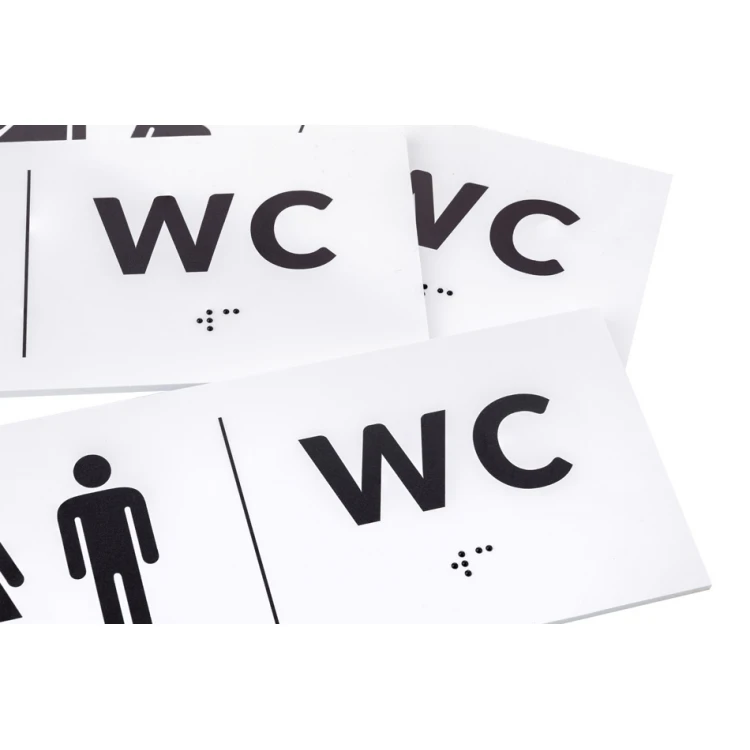 Braille Sign - WC - size 200x80mm - Hard PVC - DECO WHITE - TAB458