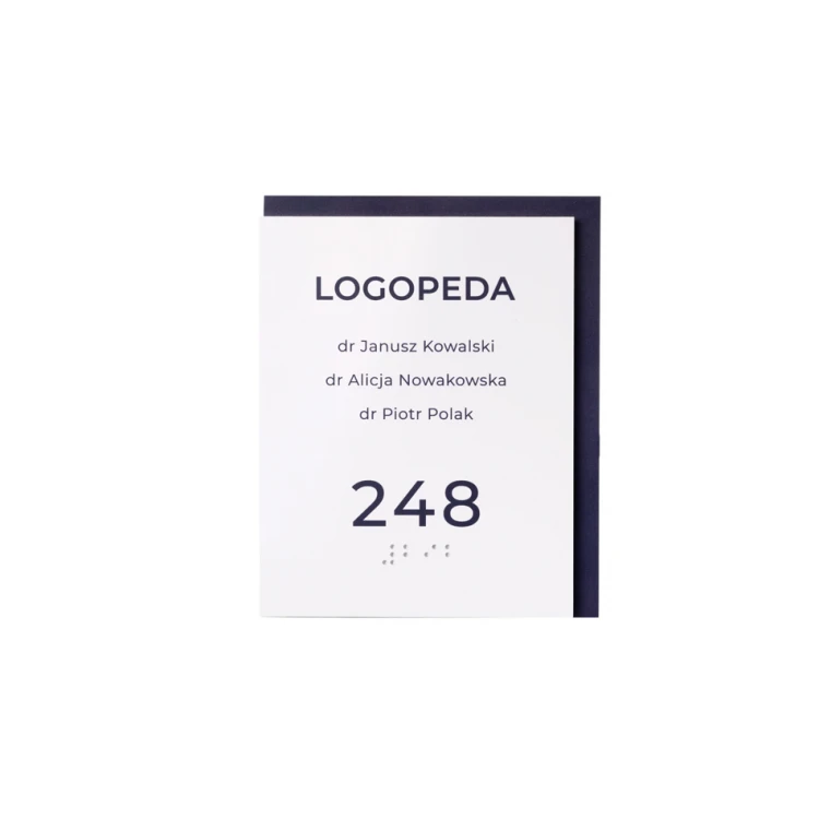 Room name plate with numbering and Braille script - size 110x137mm - Hard PVC - MAREN - TAB304