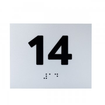 Plaque with raised numbering and Braille lettering - silver laminate - dimensions 100x80mm - TAB507