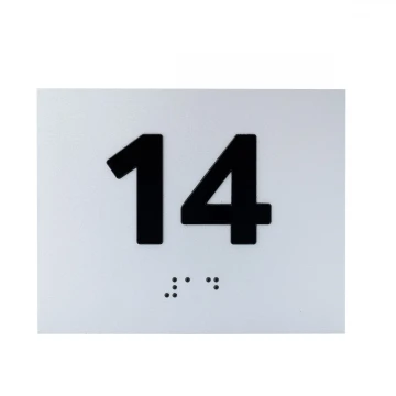 Plaque with raised numbering and Braille lettering - silver laminate - dimensions 100x80mm - TAB507