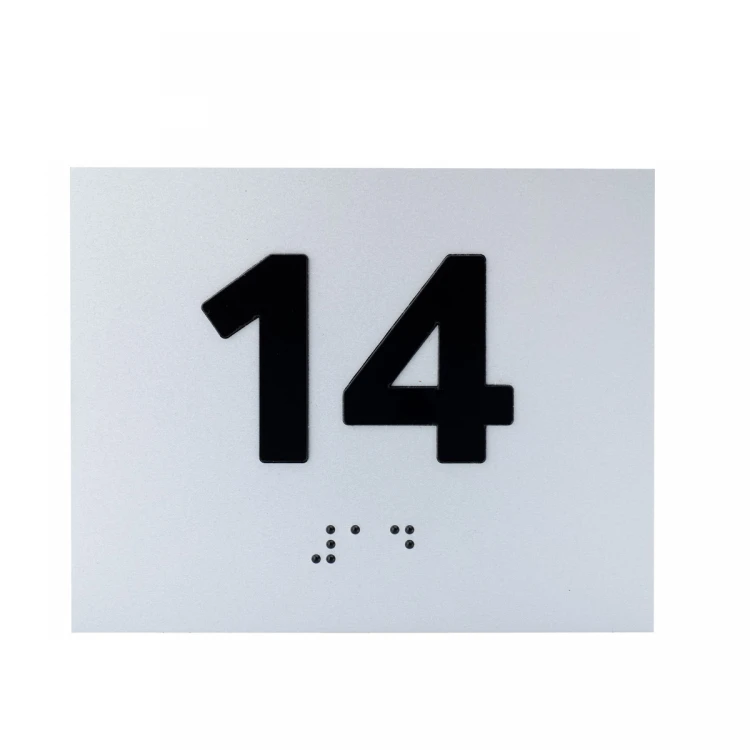 Plaque with raised numbering and Braille lettering - silver laminate - dimensions 100x80mm - TAB507